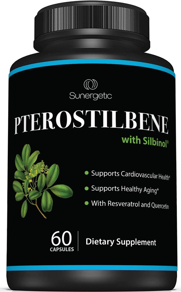 Premium Pterostilbene Supplement - Pterostilbene z Resveratrol & Quercetin - Pomaga zdrowemu starzeniu się - Naturalne źródło Pterostilbene 100 mg na jedną porcję - 60 kapsułek