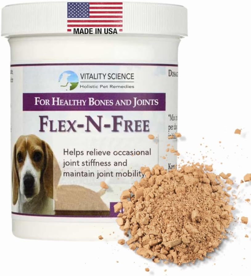 Vitality Science Flex N Wolny dla psów 124; Promotes Healthy Bones & Joints Plus 124; Relieves Stiffness Plus 124; Utrzymuje wspólną mobilność 124; Redukuje zapalenie 124; Buduje tkanki kostnej 124; 100% Safe & Natural (120g)