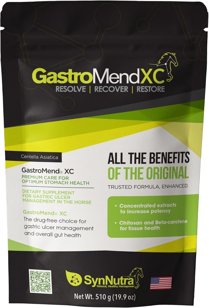 GastroMend XC, 100% Natural Equine Tomach Health for Horses, Promotes Healing & Prevention of Gastric wrzodów, Wysokiej mocy i skuteczne, Wspiera zdrowie żołądka i Hindgut, 30 Sługi, Made in USA