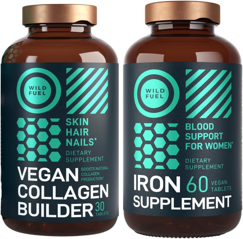 WILD FUEL Vegan Collagen Builder Tablets and Iron Supplement for Women with Folic Acid Kobieta Pasek