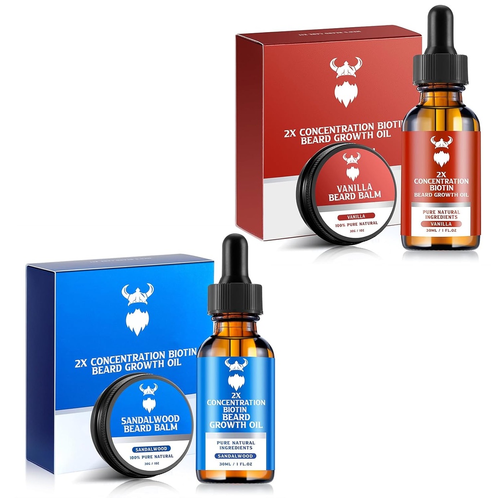 Sandalwood Beard Growth Oil z 2X Koncentracja Biotin dla mężczyzn i Wanilia Beard Growth Oil z 2X Koncentracja Biotin dla mężczyzn