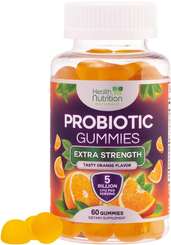 Probiotyczne Gummies 5 Miliard CFU - Różnorodne Probiotyczne Cieśniny do Żywieniowego Zdrowia i Gut Support Gummy dla Kobiet, Mężczyźni, & Dzieci, Codzienne suplement Probiotyki do wsparcia immunologicznego, Non-GMO, Wegan, 60 Gummies