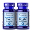Puritan Pride Premium Ultra Mega Biotin 10,000mcg, Suplement diety dla zdrowych włosów, skóry, paznokci i wsparcia metabolizmu energii, 100 Day Supply, 50 Softgels szybkiego wydania, 2 Pack