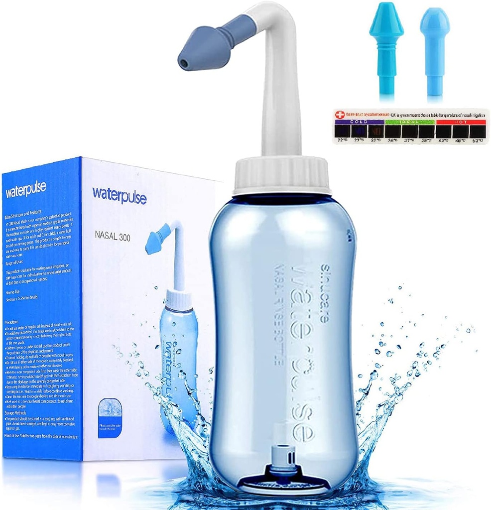 Darate Neti Pot Sinus Rinse Butelka, Myjnia do nosa Ciśnienie płukania Nasal Nasal Nassation for Adult & Kid BPA Free with Sticker Termometr (300ml)