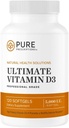 Pure Prescriptions Ostateczna witamina D3- 5000 IU - Wysoka absorpcja witaminy D Suplement do promowania zdrowych kości z układu immunologicznego i wsparcia sercowo-naczyniowego - 120 Softgels - USA Made
