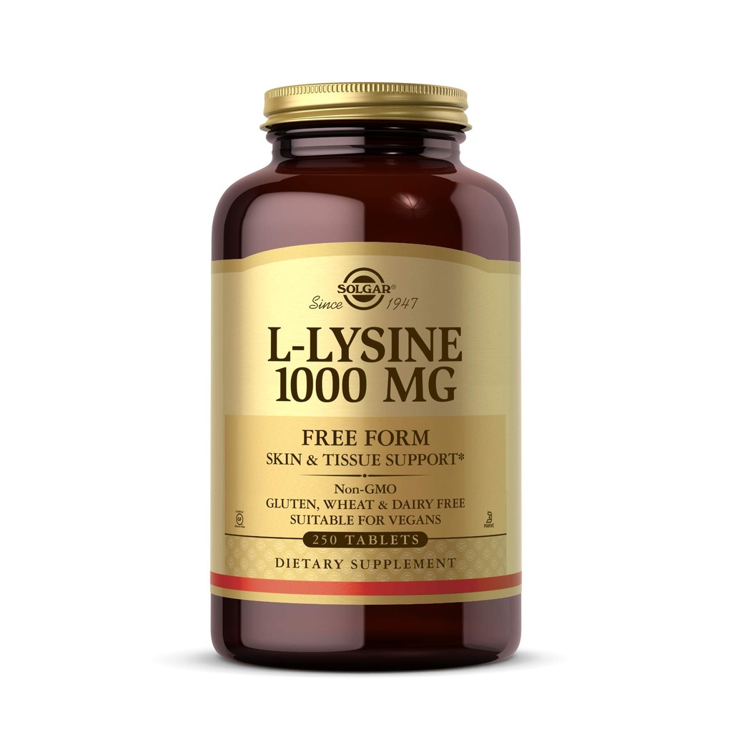 Solgar L- Lysine 1000 mg, 250 Tablets - Wzmocnione wchłanianie i asymilacja - Promotes Integralność skóry i warg - Wsparcie kolagenowe - Amino Acids - Non-GMO, Vegan, Gluten Free - 250 Servings
