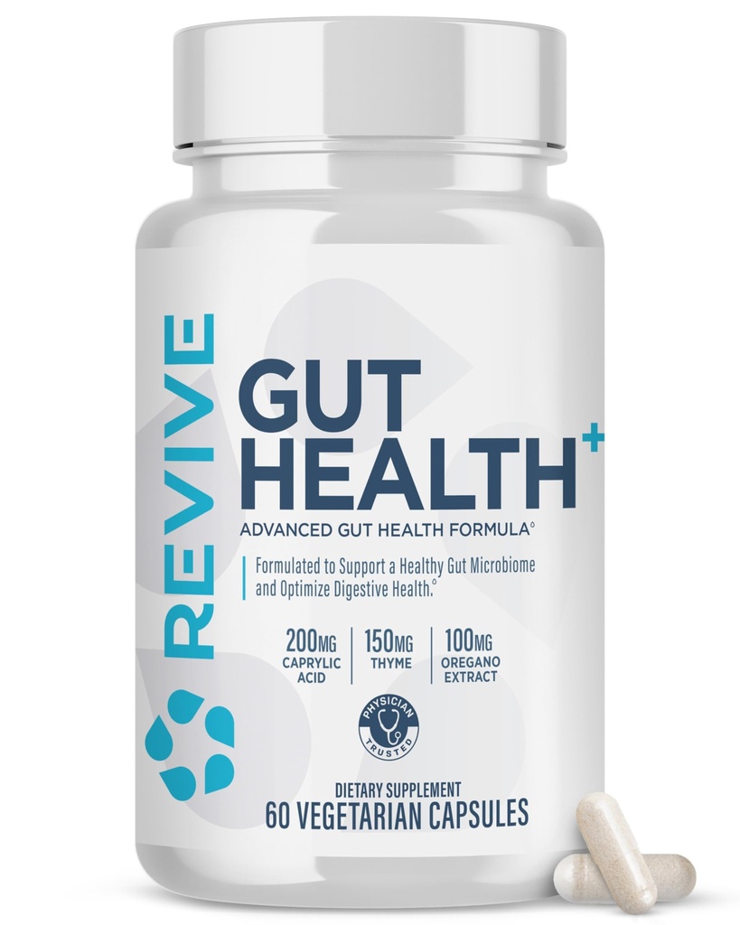 Revive MD Gut suplementy zdrowia dla mężczyzn i kobiet - Daily Gut Repair & Digestive Health Support Formuła z Thyme, Oregano & Milk Tistle - Przyjazne dla warzyw, Gluten- Free - 60 Kapsułki wegetariańskie