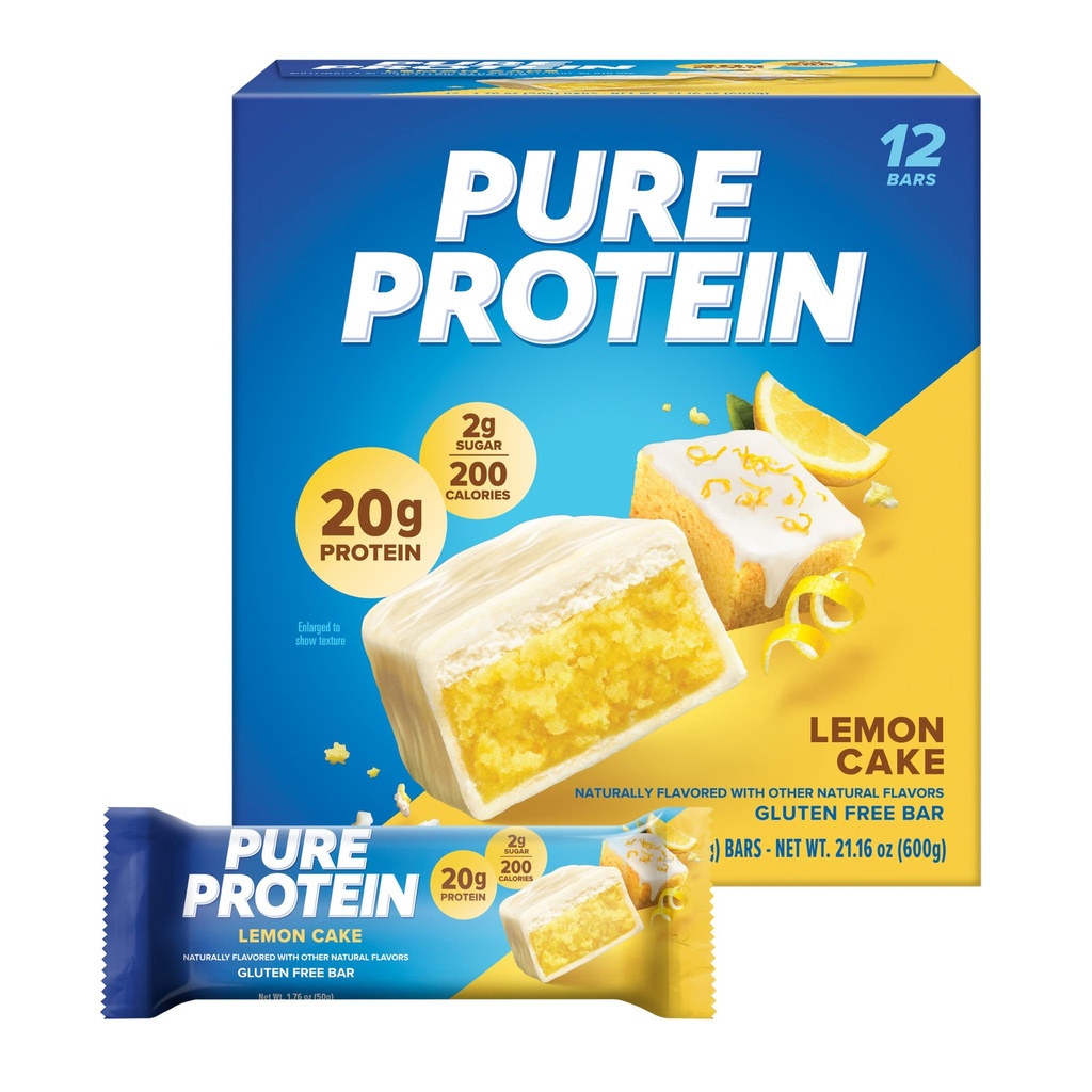 Czyste bary białka, wysoki poziom białka, odżywcze przekąski do wsparcia energii, niski cukier, ciasto cytrynowe, 1.76 oz, 12 liczenie (Packaging May Vary)