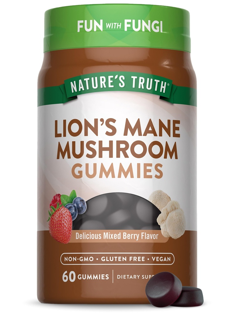 Nature 's Truth Lwie' s Gummies dla dorosłych 124; 60 Hrabia 124; Mieszany aromat jagodowy 124; Wegan, Non-GMO, & Gluten