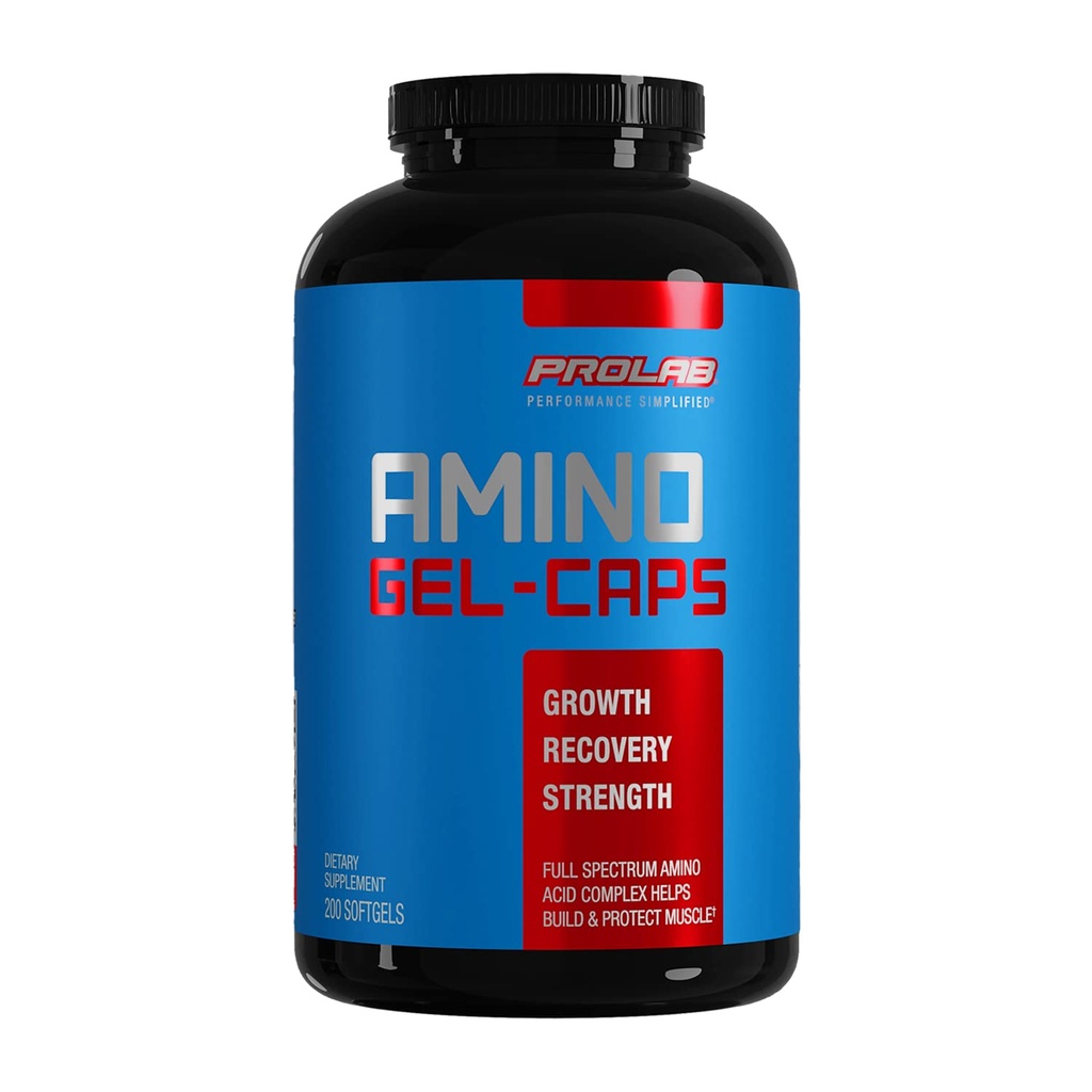 Prolab Amino Gel- Caps Essential Amino Acids Supplement, Wysoka potencja, Easy- to- Połknięcie kapsułki (200 Softgels)