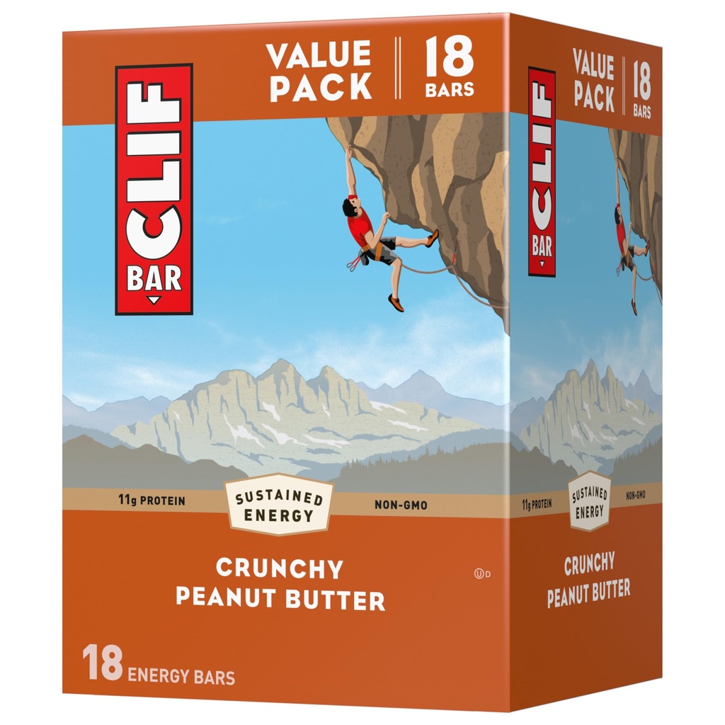 CLIF BAR - Chrupiące masło orzechowe - Wykonane z owsa organicznego - 11g białka - Nie-GMO - Roślina oparta - Bary energetyczne - 2.4 oz. (18 Pack)