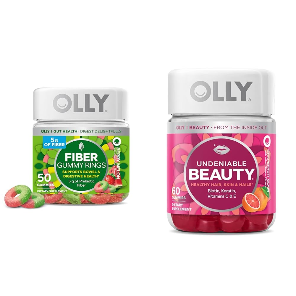 OLLY Fiber Gummy Pierścienie, 5g Prebiotyczne Fiber, FOS (Fruktooligosacharydy), Pomocnicze i niezaprzeczalne Gummy Piękno, do włosów, Skóra, Nails, Biotin, Witamina C, Keratyna, Suplement do żucia