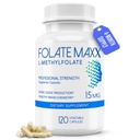 FolateMaxx L- Methylfolate 15 mg, 120 kapsułki - Doctor Modilated Methyl Folate Supplement for Women & Men - High Potency 5- MTHF for Energy, Mood & Focus - Non-GMO, Gluten- Free (4- Month Supply)