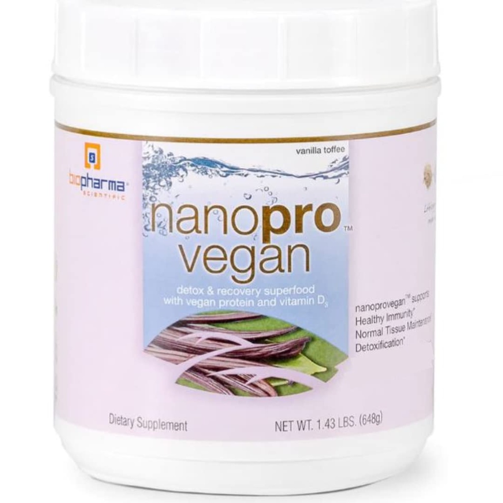 Biopharma Scientific Nanopro Vegan: Wegan Protein Powder for Immune Support & Exercise Recovery with Pea Protein Blend, Ashwagandha and Vegan D3, Vanilla Toffee Flavor, 30 Servings