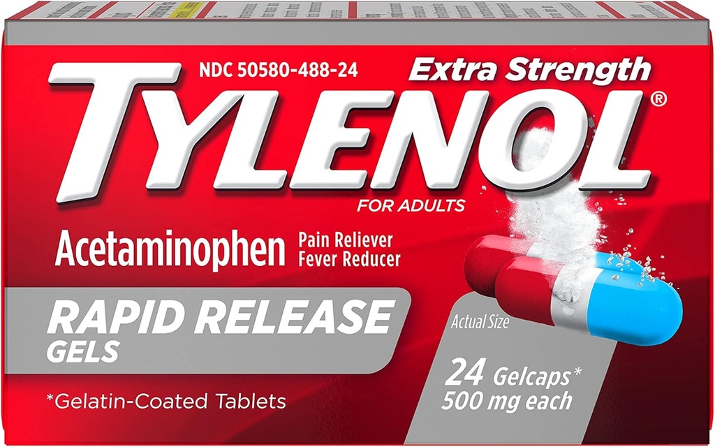 Tylenol Extra Siła Szybkie uwalnianie Gelcaps - 24 ct, Opakowanie po 2