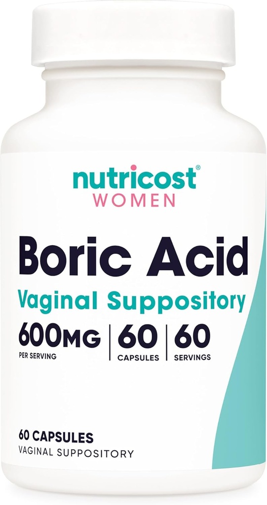 Nutricost Kwas borowy 600mg, 60 Kapsułek - Podnośnik pochwowy - Nie-GMO - dla kobiet