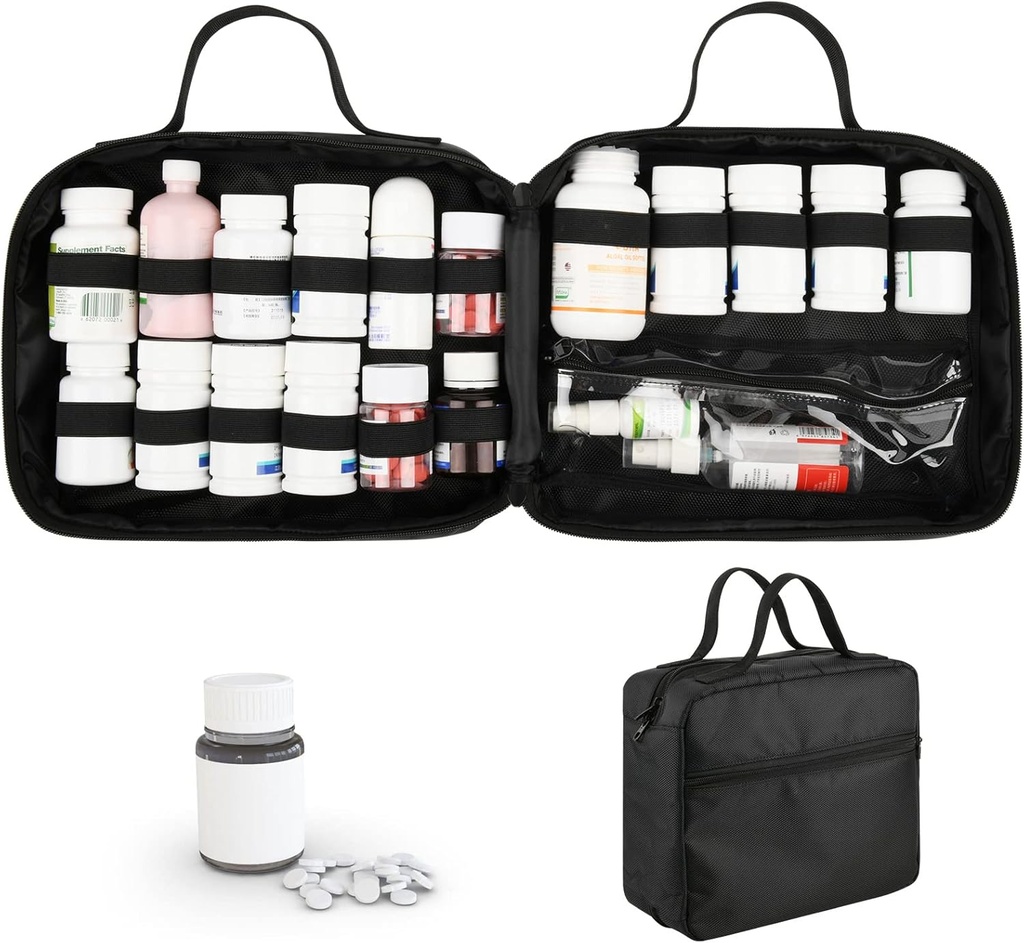 Beautyflier Medication Travel Bag, Medicine Bag for Traveling, Pill Bottle Organizer and Storage, Witamina Bottle Carrier for Bottles of Medicine or Supplements, for Home and Travel