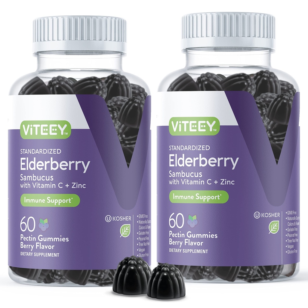 Witeey Sambucus Gummies Elderberry dla dorosłych - Witamina C i Gummeje Odporność cynku - Wegan, Gluten- Free - 120