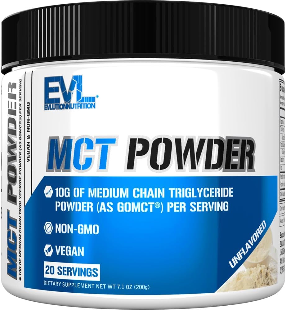 Evlution Nutrition MCT Powder - Keto Supplement - MCT Oil Powder - 10G Triglicerydy średniego łańcucha - Napoje energetyczne mózgu i ciała - Suplement kwasów tłuszczowych - Vegan & Non-GMO - 20 Słupki - Unflavored