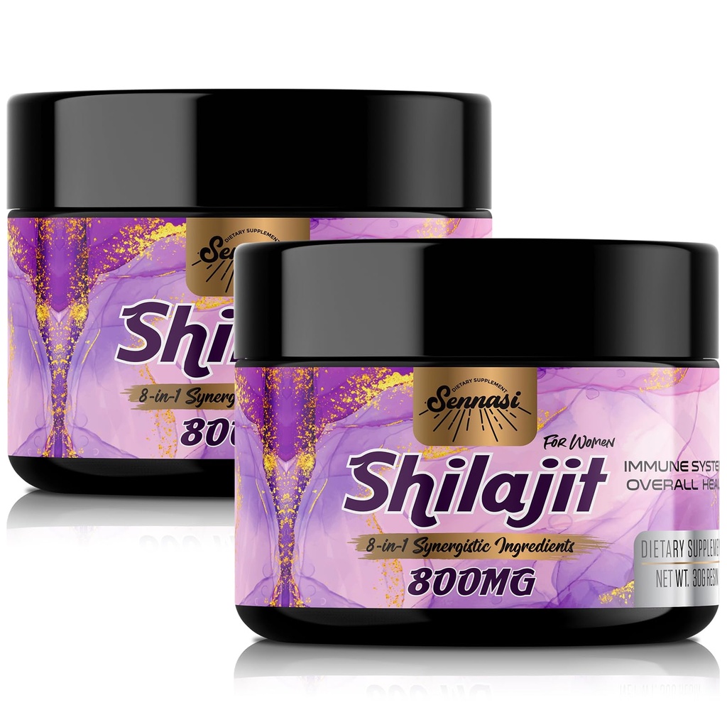 800Mg Shilajit Pure Himalayan Organic, Shilajit Resin Maksymalna moc Gold Grade, Shilajit Suplement z 8- in-1 Natural Blend & 85 + Minerały śladowe dla kobiet, Energia & Immunitet, 60 Grams Advanced 2 Pakiety