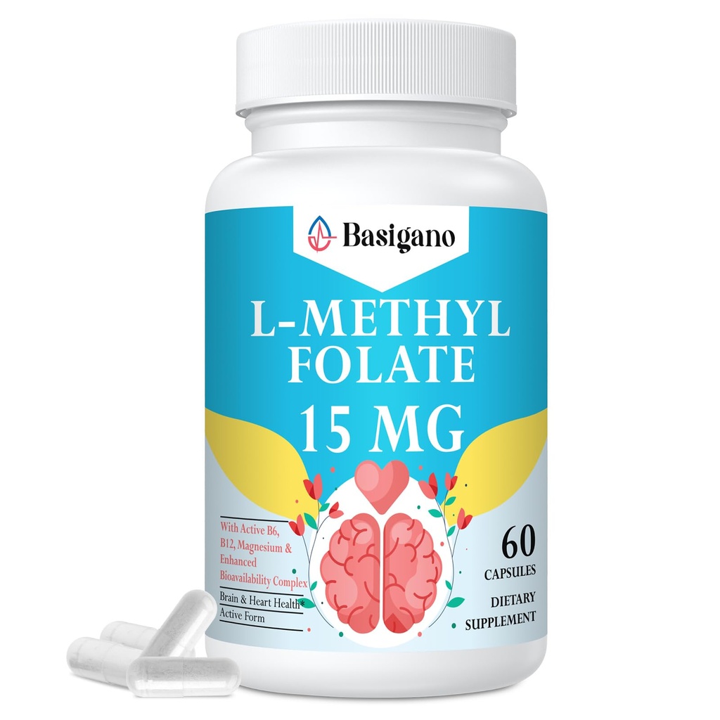 L Metylfolan 15 mg (5- MTHF) - Aktywny kwas foliowy z B6 i B12 - Wegan, Bezglutenowy, Bezwodny Dair (1 opakowanie)