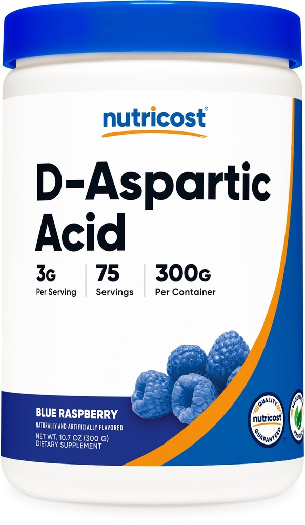 Nutricost D- Aspartic Acid (DAA) Proszek 300G (Błękitna Malina) - Aromatyzowany D- Aspartic Acid w proszku Suplement