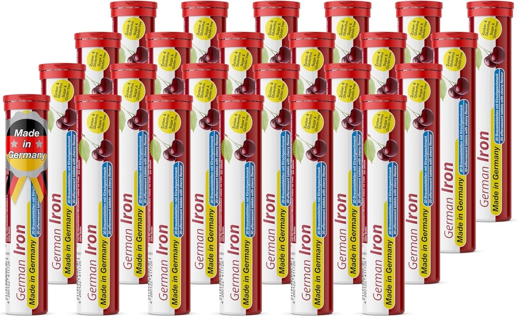 T & D Niemiecki Żelazo 14 mg - 480 Vegan Drink Effermuscent Tablets - Cherry Flavor - Made in Germany