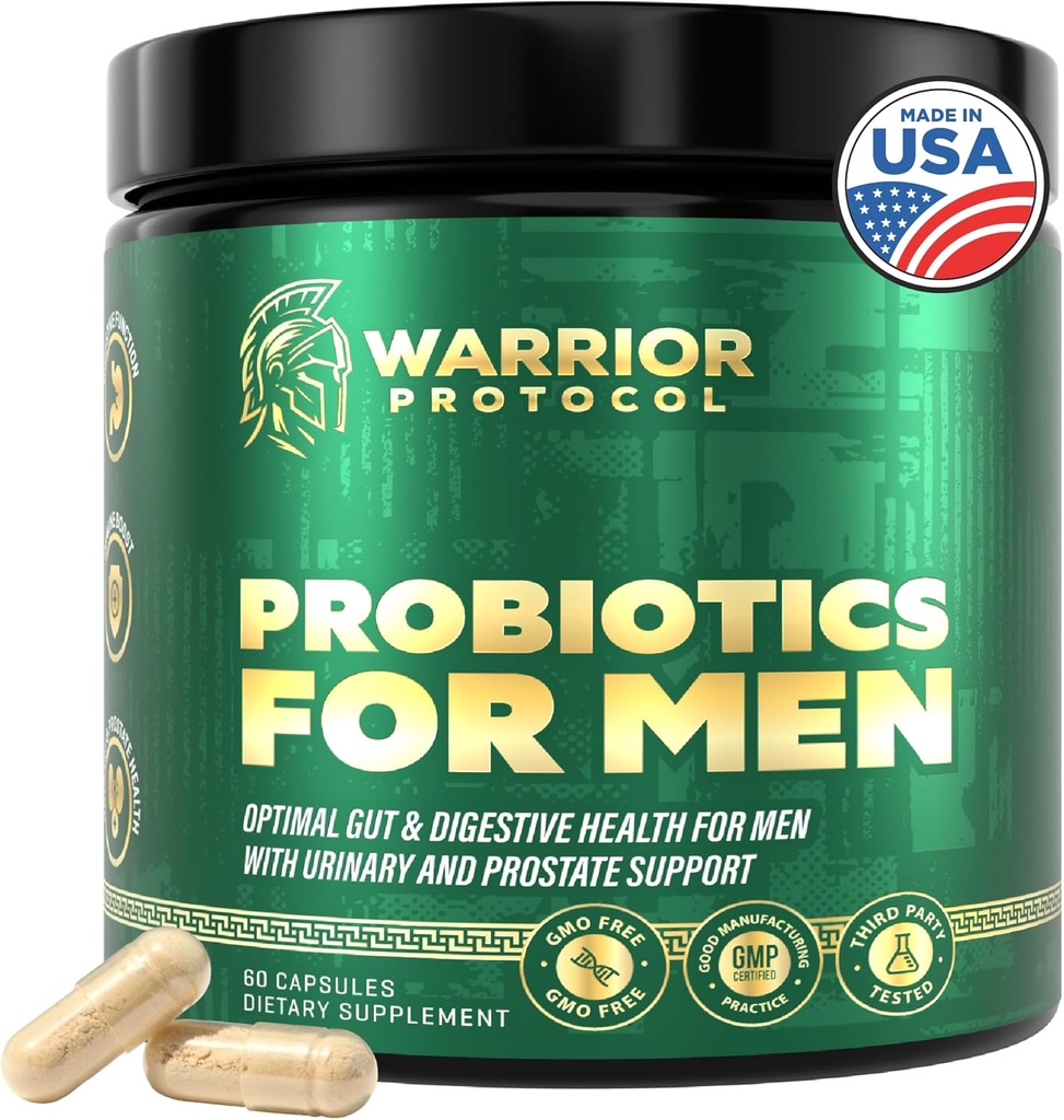 Probiotyki dla mężczyzn z prebiotykami - Mężczyzna Probiotyczny Suplement do Zdrowia Żywieniowego, Gut Health, Immune Health, Bloating and Prostate Care - Stałe Szczepy, Gluten & Soy Wolne 60 kapsułek.