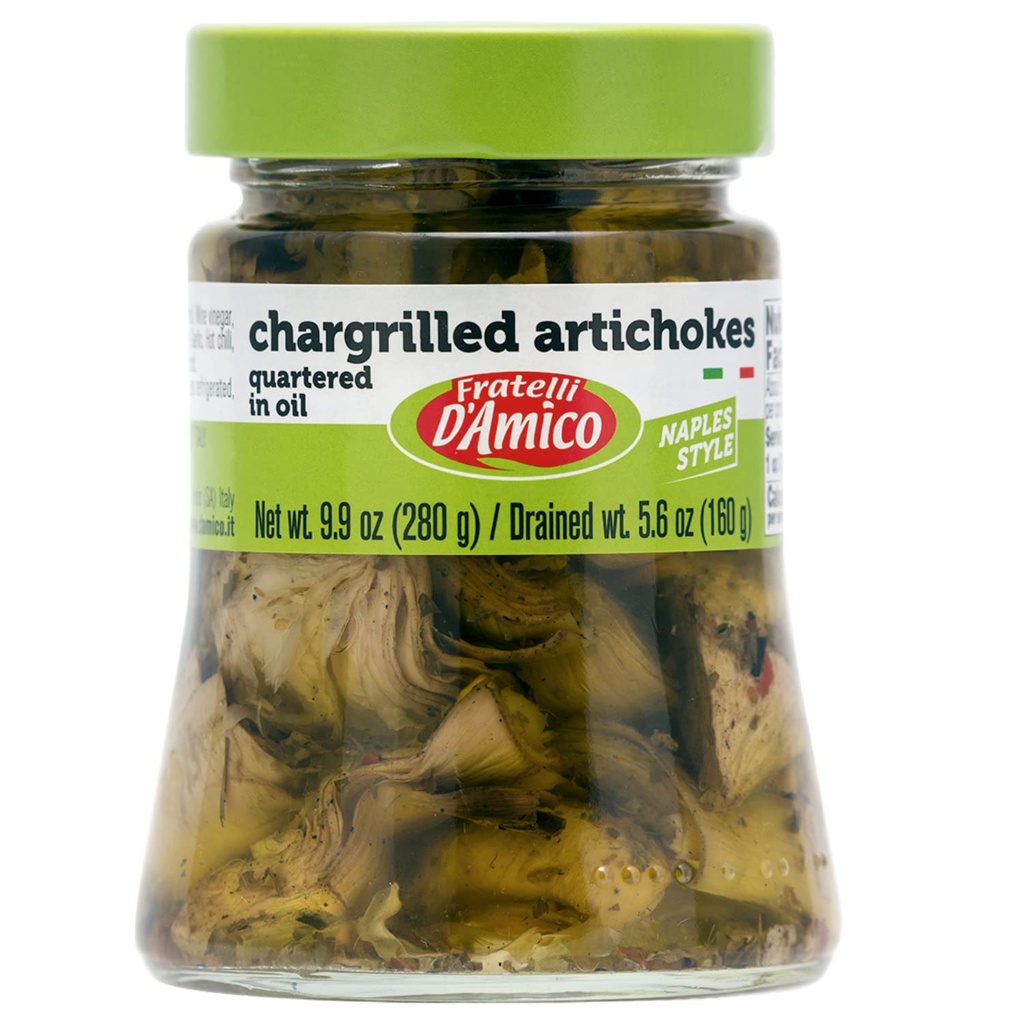 FRATELLI D 'AMICO - karczochy karczochy, ćwiartowane w oleju, Grillowane, Neapol Style, 9.9oz (280g) NON-GMO