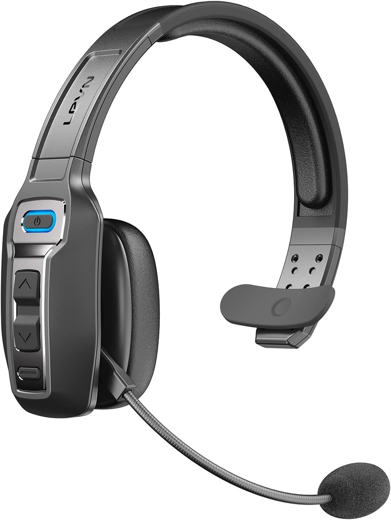 Zestaw słuchawkowy LEVN Bluetooth z mikrofonem, zestaw słuchawkowy Bluetooth Trucker z AI Noise Cancelling & Mute Button, bezprzewodowe słuchawki na uszach 60 godzin czasu pracy, dla Trucker Home Office zdalny zoom pracy
