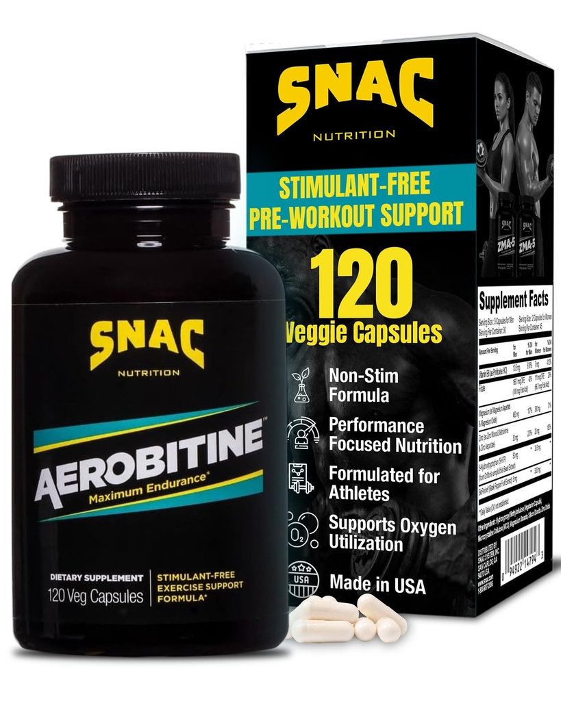 SNAC Aerobitine - Stymulant Free Pre- Workout Supplement for Maximum Endurance. Wzmacniacz tlenku azotu, poprawia przepływ krwi, zmniejsza zmęczenie i korzyści termogeniczne. kapsułki