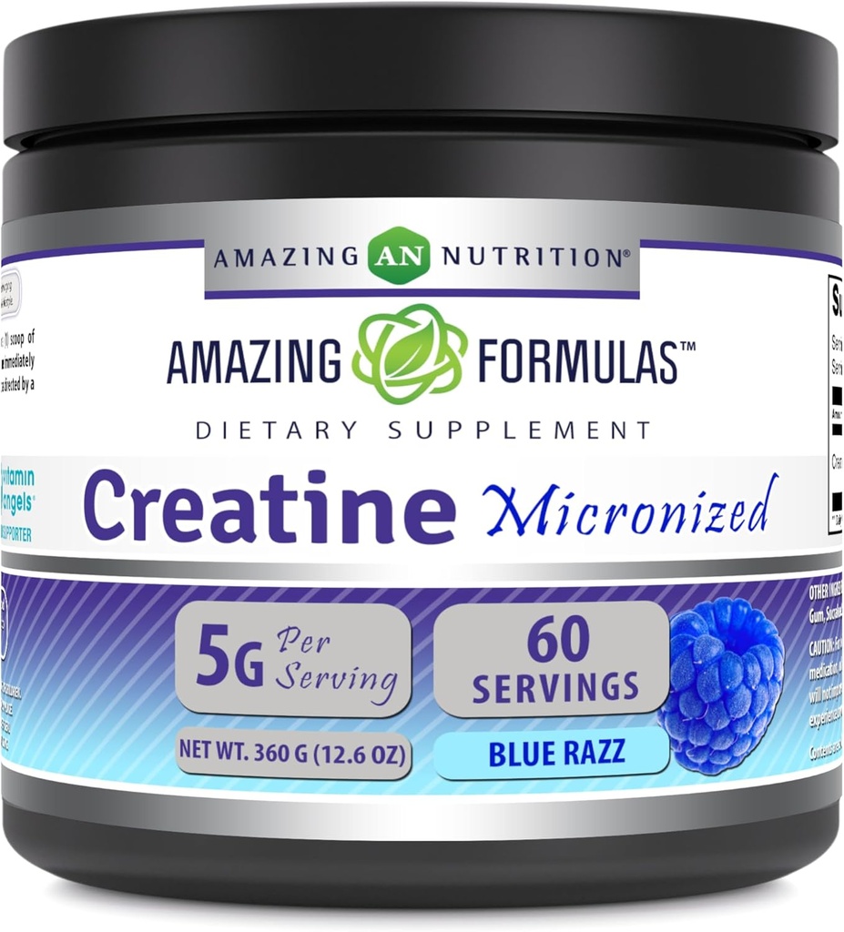 Amazing Formuły Mikronized Creature Monohydrate Powder Supplement Agregat 124; 5000 mg Per Serving Agregat 124; Ideal Pre & Post Workout Supplement Agregates 124; Made in USA (12.6 Oz Agregat 124; Blue Rasbperry, Blue Malina)