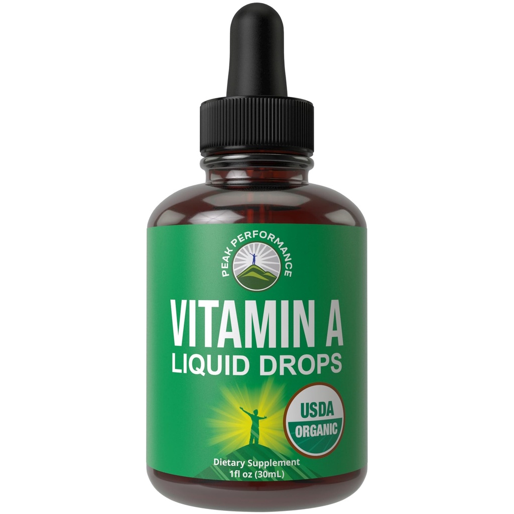 USDA Organic witaminy A Liquid Drops Supplement. Wysoka dostępność biologiczna dla oczu, skóry i kości. Dla dorosłych, mężczyzn, kobiet, dzieci. Organic VIT A Oil Retinyl Palmitate. Gluten Free, Zero Sugar