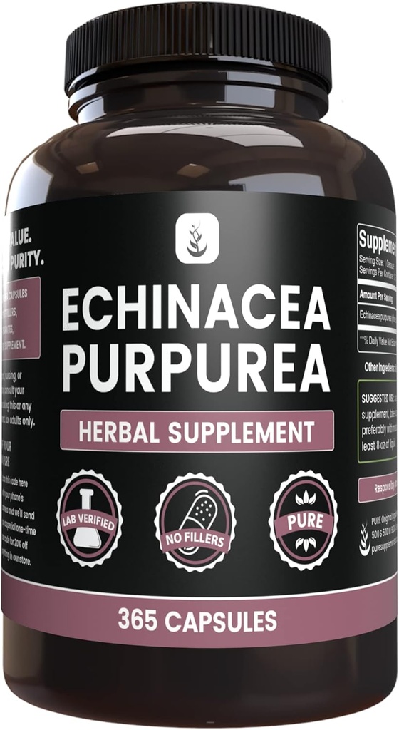 Echinacea Purpurea (365 kapsułki) Brak magnezu lub wypełniaczy ryżowych, zawsze czyste, sprawdzone laboratorium