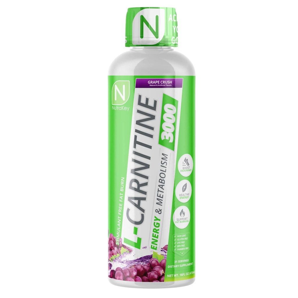 NutraKey L- Carnitine 3000mg, bez cukru, Gluten Free, Turn Into Fuel, (Grape Crush) 31 Służenia