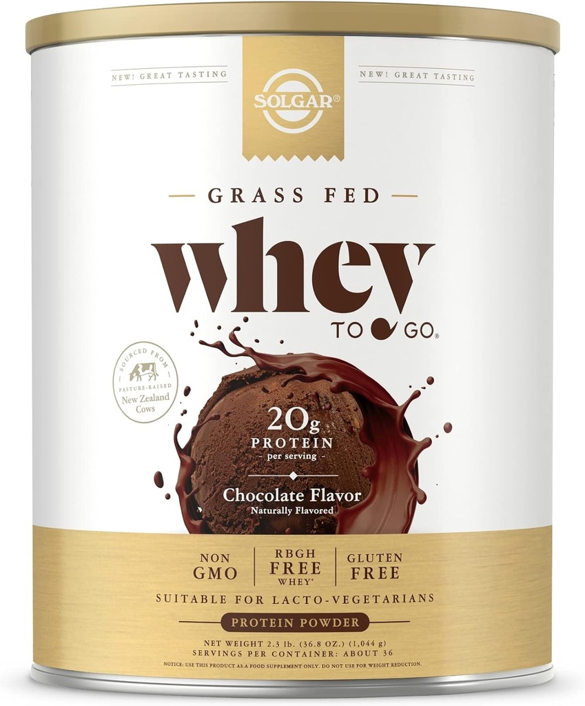 Solgar trawa serwatka do chodzenia, Czekolada - 2.3 lb - Grass- Fed białka serwatki - rBGH Free, Non-GMO, Gluten Free - 36 Sługi
