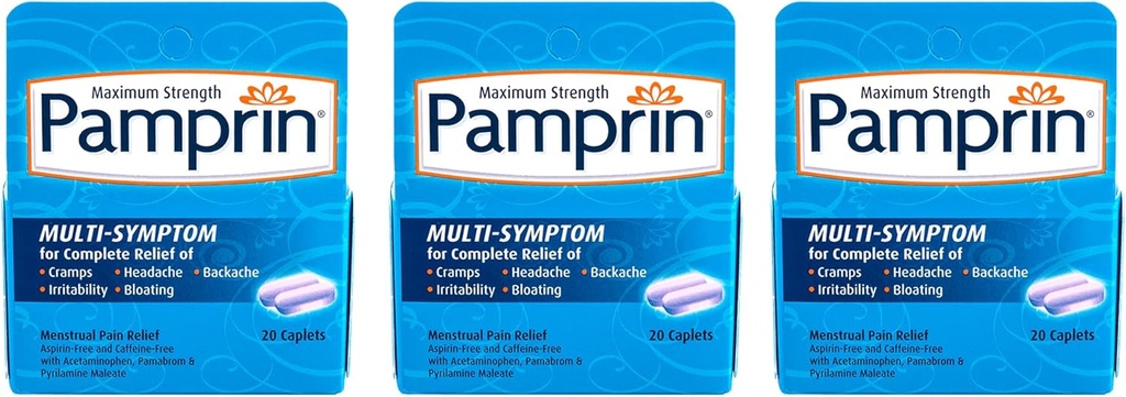 Formuła Pamprin Multi- Symptom, z acetaminofenem, menstruacyjna ulga objawowa, 20 kapsułek (opakowanie po 3)