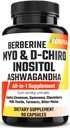 Myo- Inositol & D- Chiro Inositol Kapsułki z Ashwagandha, Berberine, Cynamon, Gymnema, Chasteberry, Mleko Thistle, Turmeric, Bitter Melon - 90 Kapsułki