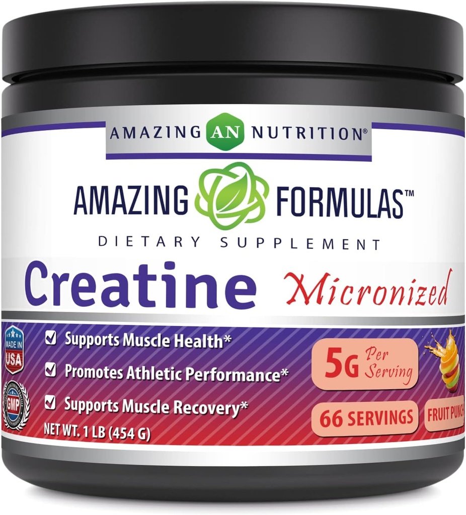Amazing Formuły Mikronizowany Monohydrat Kreatyny w proszku Suplement DEVE 124; 5000 mg Per Serving EVE 124; Ideal Pre & Post Workout Suplement EVE 124; Made in USA (1 LB, Fruit Punch)
