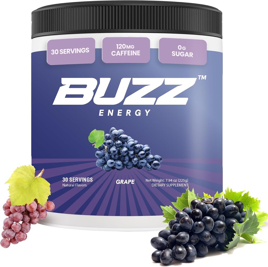 Poranne Buzz Energy w proszku napój winogronowy - Energy Boost Drink Mix - Bezcukrowa energia z przeciwutleniaczami - Rano Kickstart i Sports Nutrition Endurance Product