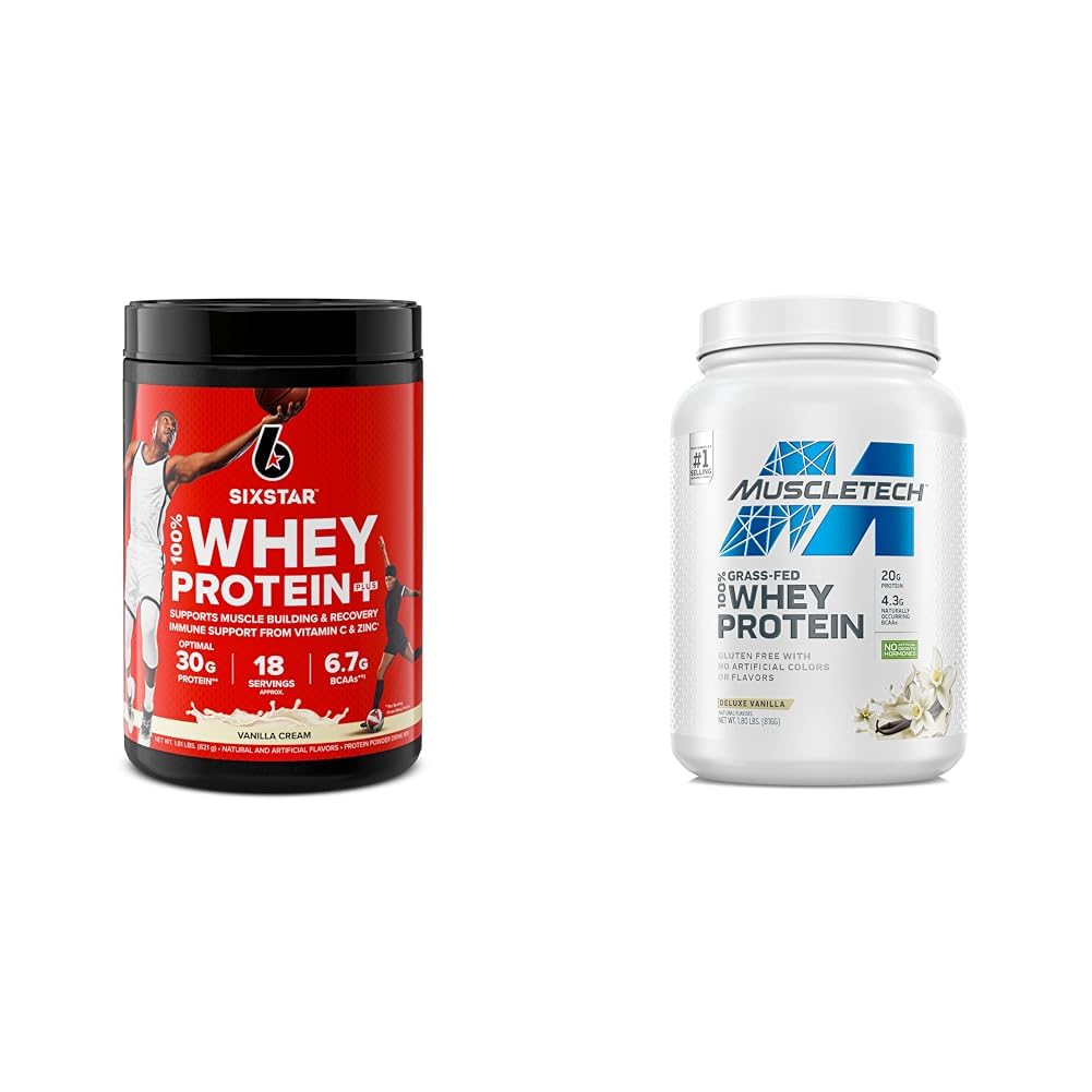 Six Star Elite 100% Białko serwatki Plus krem waniliowy 1,8lbs i MuscleTech trawa żywiona białkiem serwatki proszek Vanilla 20g Białko 1,8 lbs