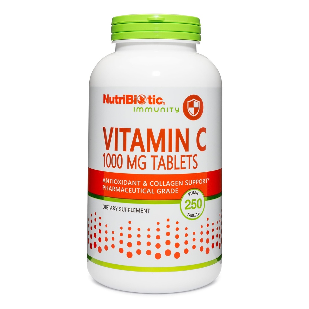 Nutric Biotic - Witamina C 1000 Mg, 250 tabletek liczenia 124; Esencjalny immunologiczny i przeciwutleniacz Kolagen Suplement wsparcia 124; Farmaceutyczny Kwas L- Askorbinowy 124; Wegan, Non-GMO & Gluten Free