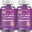 Mulittea Glukozamina Gummies Chondroitin - Extra Siła Joint Supplement Supplement with MSM & Elderberry for Natural Joint, Antyoksydant Immune Support for Adult, Men & Women Sugar- Free (2 Pack)
