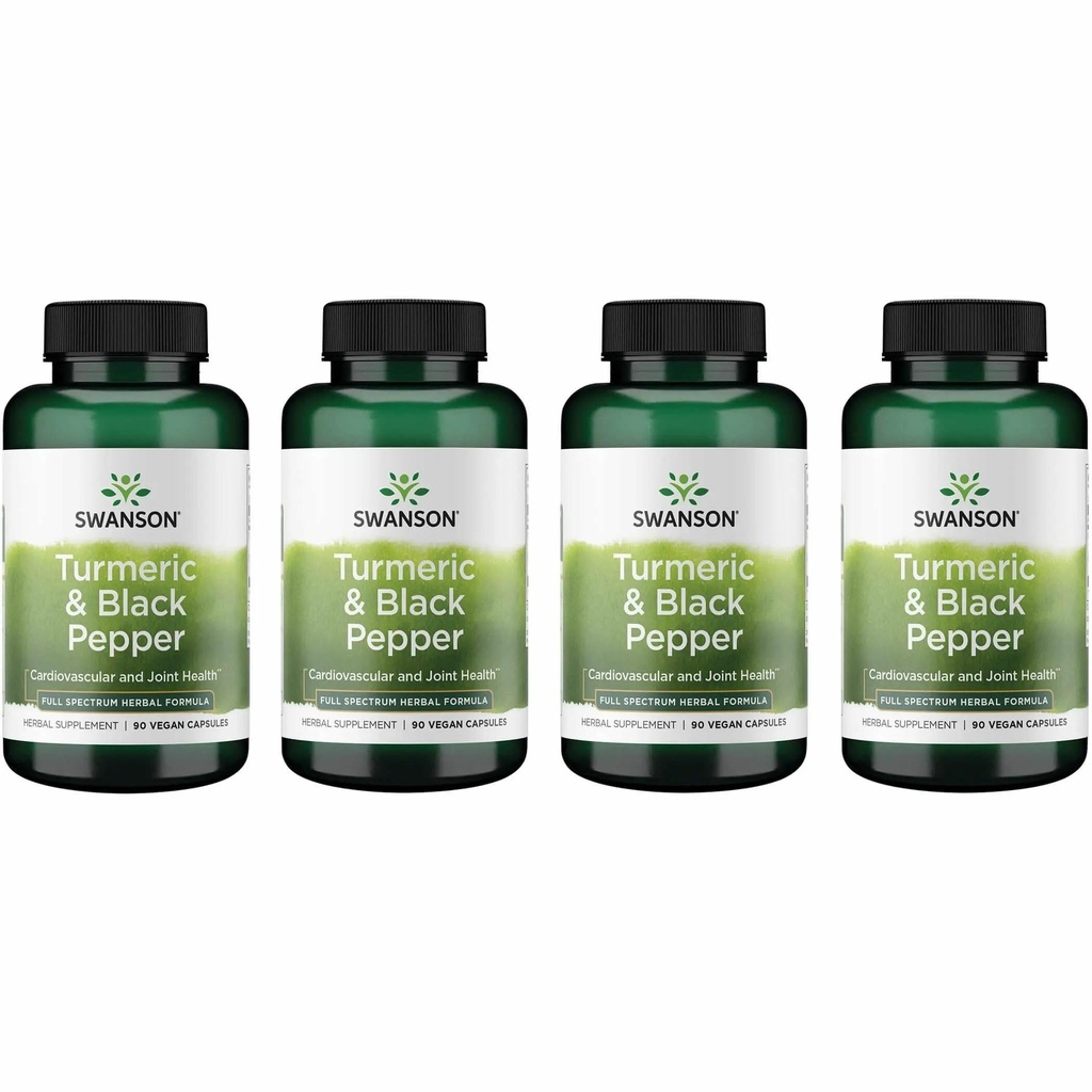Swanson Premi- Turmeric & Black Pepper - przeciwutleniacz, trawienie i wspólne wsparcie - 90 Czapek Veg (4 opakowania)