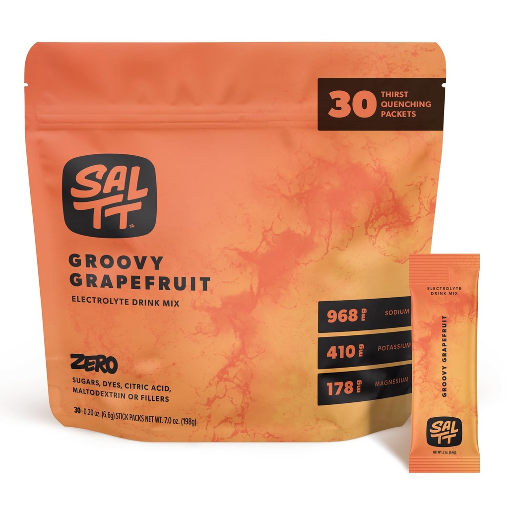 SALTT Electrolytes Powder Flavored Drink Mix - Groovy Grejpfrut - 30 Pakiety nawadniania - Magnez, Potas, Sód, Minerały śladowe - Zero Cukier & Gluten Free - Travel Essentials