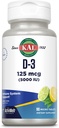 KAL Witamina D-3 5000 IU ActivMelt, Natychmiastowe rozpuszczenie, Natural Lemon Lime Flavor, Zdrowe funkcje immunologiczne i wsparcie kości, 90 Służenie, 90 Micro Tablets