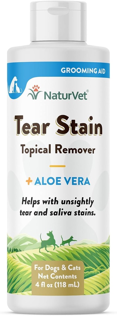 NaturVet - Tear Stain Topical Remover Plus Aloe - 4 oz Remover 124; Eliminates Unsighly Tear & Saliva Stains Remover 124; Delikatny, Water- Based Formula 124; dla psów i kotów