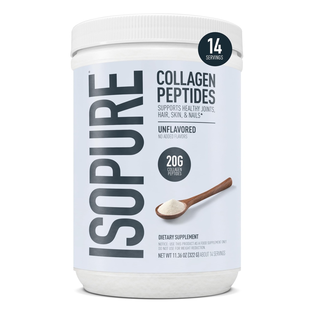 Izopura Kolagen Peptydy Proszek, Promotes Hair, paznokci, skóry i wspólnego zdrowia, z witaminą C i Biotin, Nieflawored, 20g Kolagen Peptydes Per Serving, 11.36 Oz, 14 Służenie (Packaging May Vary)