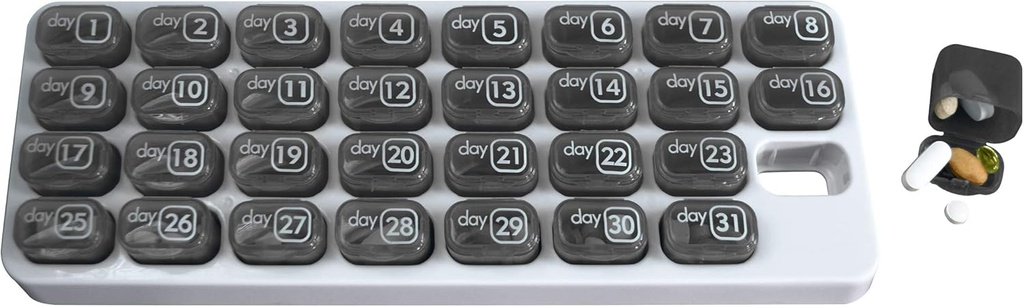 Miesięczny Med Organizator z 31 Daily Pill Pill Place do domu, Praca, Podróże, Numered Pillboxes dla suplementów i witamin (Grey)