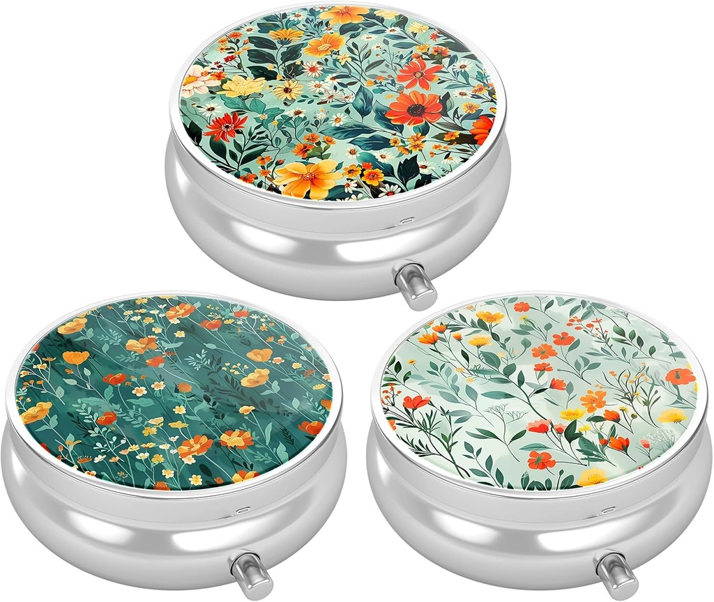 3 Pudełko na pióro, małe opakowanie na torebkę i kieszeń, Cute Travel Medicine Organizator, Przenośny pojemnik na leki do przechowywania witamin, Medycyna, Olej rybny i suplement, Pretty Flowers